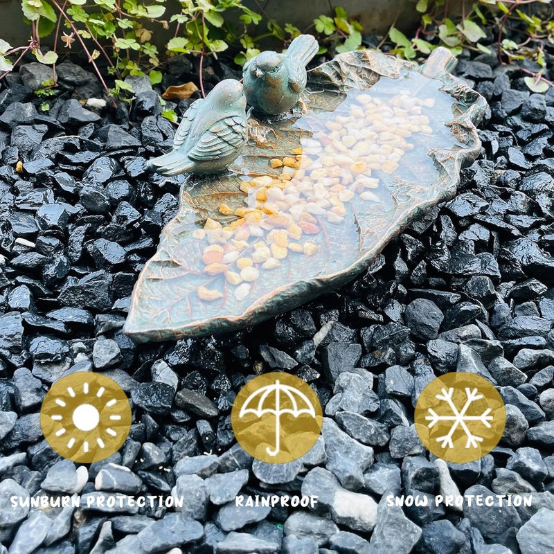 Brilliant Prospect Outdoor Garden Bird Bath Sculpture, Polyresin on Leaf Bird Feeder, Garden Patio Deck Ground Gifts for The Family - Image 5